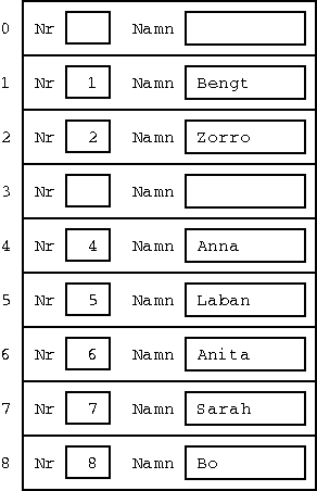 En array av poster, där arraypositionen är lika med numret på posten